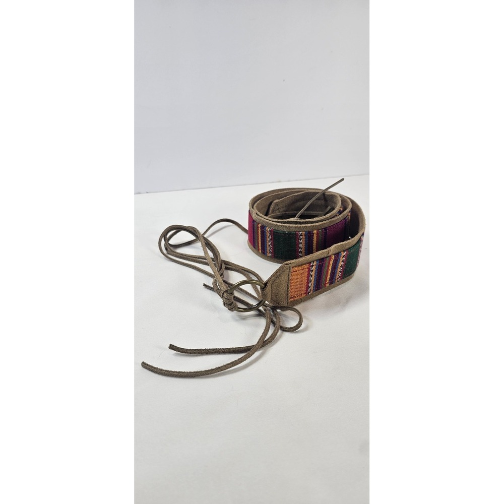 Guatemala Genuine Leather Woven Cotton Tie Belt XL Aztec Western Fringe